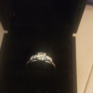 Classic Three-Stone Silver Engagement Ring with Clear Stones - White Platinum